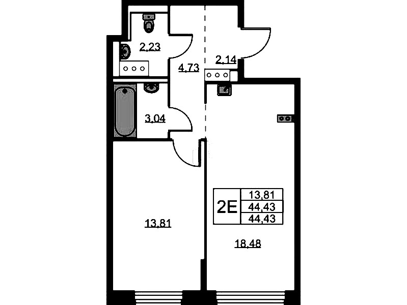 1-комнатная квартира 44.43 м², 2/11 эт., ЖК «Новое Колпино»
